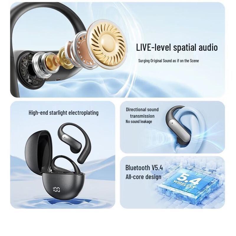 M118 Bone Conduction Bluetooth Earphones: Wireless In-Ear, High-Quality Sound, Noise Reduction, Gaming Low Latency, Digital Battery Display.