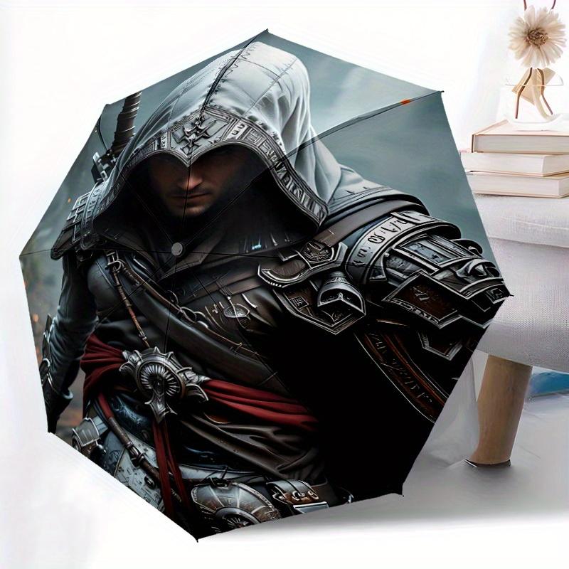 1pc Assassin's Creed Self-Folding Umbrella, 8-Bone Compact Travel Umbrella, Durable Plastic And Iron Frame100