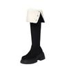 2025 Winter Velvet Warm Knee Boots Women's Retro Lapel Knight Boots Thick Heel Thick Sole Long Snow Boots