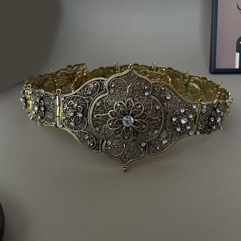 Vintage Crystal Wedding Body Chain Belt Caucasian Ethnic Style Waist Band Girdle for Bridal and Formal Occasion