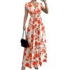 2026 European and American women's clothing explosive summer new short-sleeved lace-up printed v-neck dress