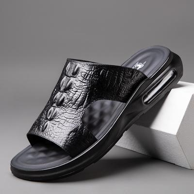 Estate Nuove Scarpe da Uomo Sandali in Vera Pelle Stampa Coccodrillo Ciabatta Casual Infradito con Cuscino d'Aria Scarpe da Spiaggia Fresche