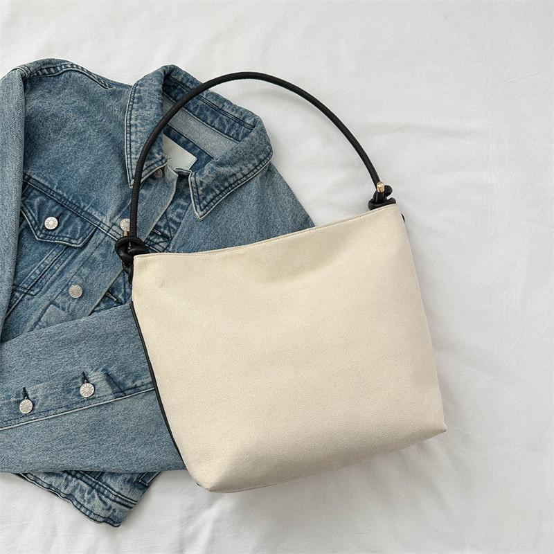 Stylish Retro Suede Bucket Bag For Women In Black Khaki And White Perfect For Casual Street Fashion