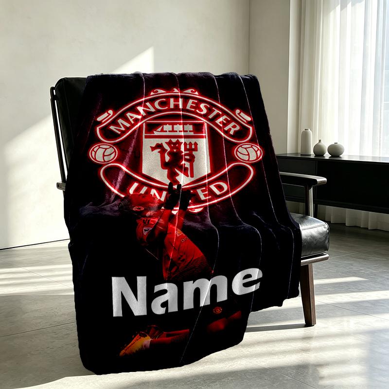 Custom Name Personalized Manchester Football F.C Print Blankets, Home Decor, Bedroom, Sofa, Camping, Couch, Gifts for Birthday Christmas