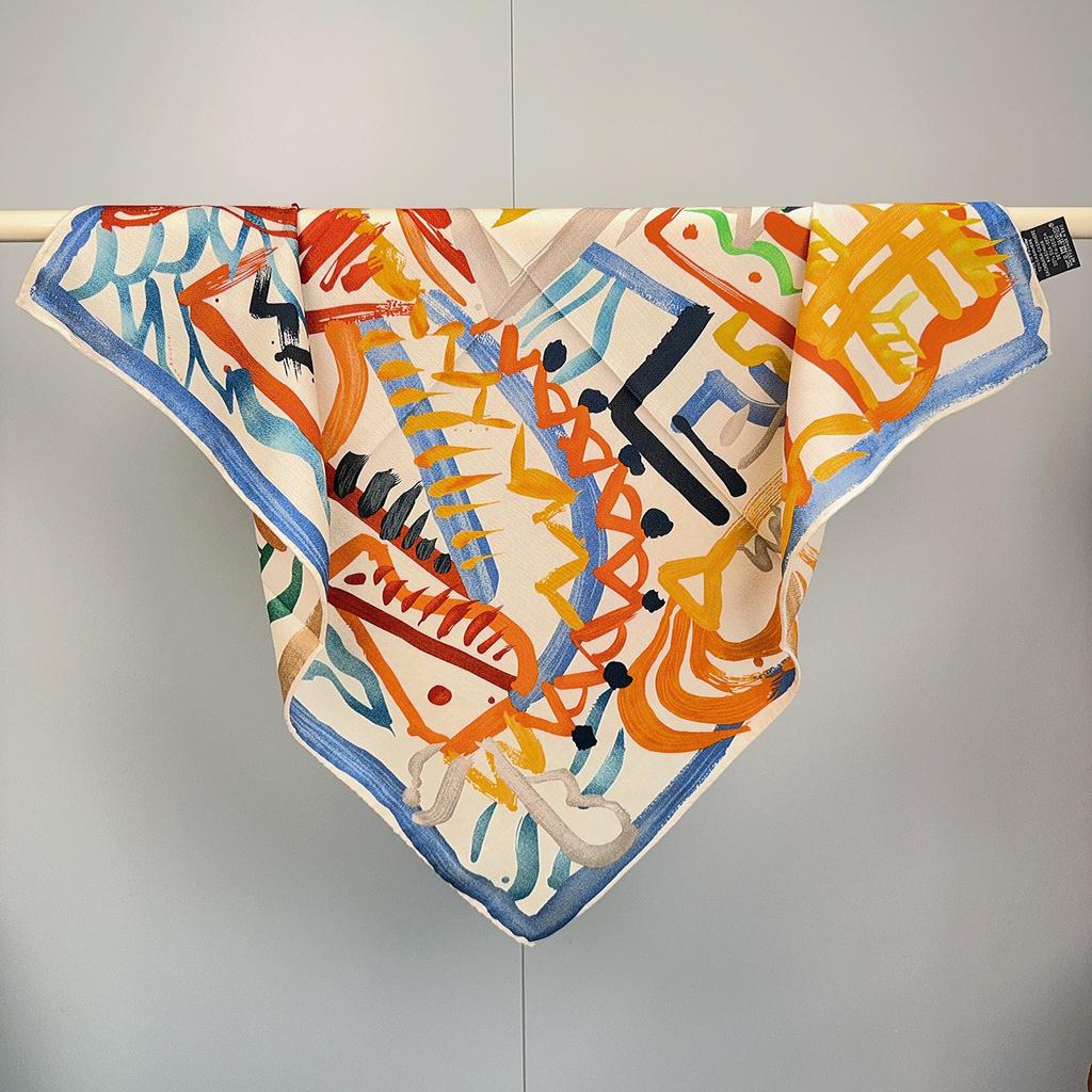 Autumn/Winter Silk Wool Scarf - Mulberry Silk Square with Hand-rolled Edges