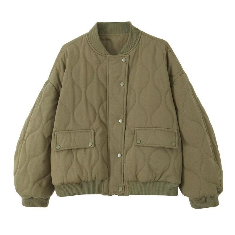 

Зимняя женская модная хлопковая одежда свободная куртка-бомбер в стиле ретро с длинным рукавом женская куртка с карманами XS темно-зеленого