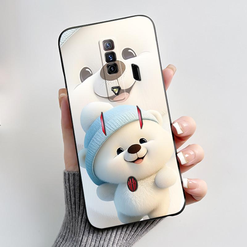 

For Red Magic 7 NX679J Case For Nubia Red Magic 7S Back Cover Cute Love Rabbit Black Soft TPU Phone Case For RedMagic 7 7S Shell ZTE nubia Red Magic 7S