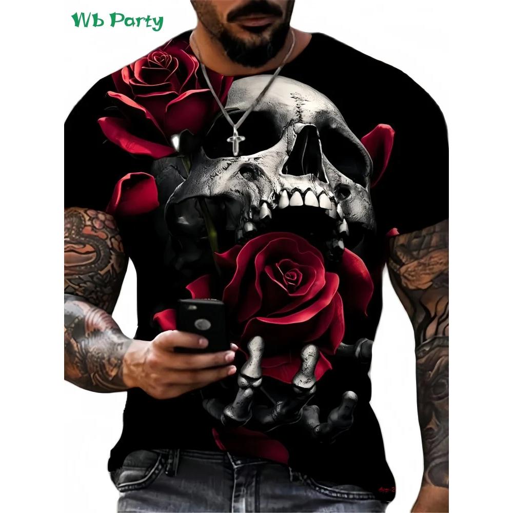 Vintage Skull Men Graphic T-Shirt Summer Street Men's Tops Fashion Round Neck Men Short Sleeve Tee New Oversized Men's Clothing
