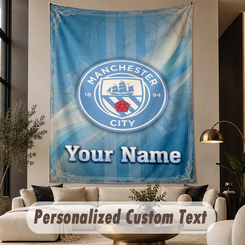 Custom Text Tapestry Manchester City Print Wall Tapestry Indoor Living Room Wall Decor