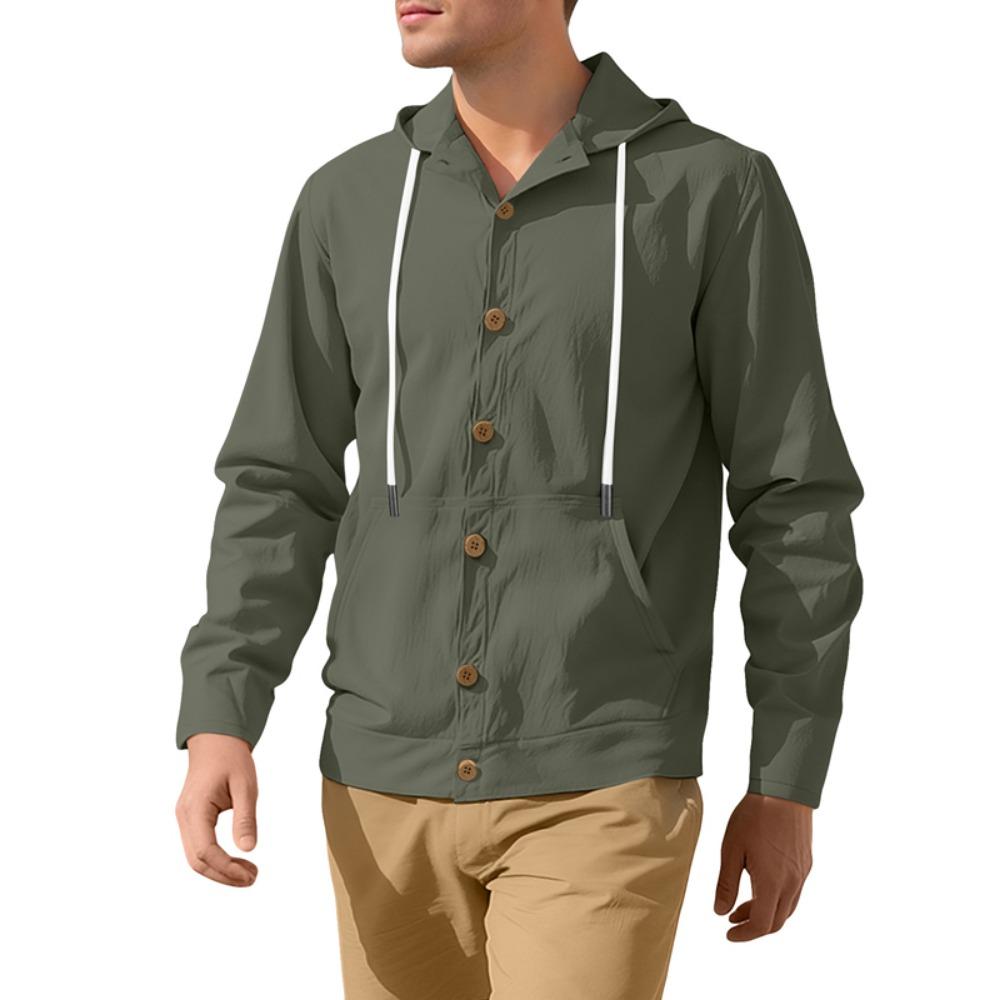Men's Hoodie Linen Vintage Spring and Autumn Shirt Casual Loose Long Sleeved Clothes High Quality Trendy Men's Clothing