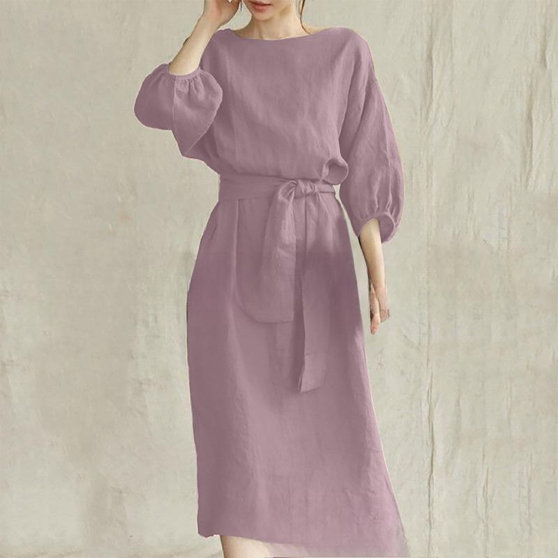 

Новое темпераментное платье миди с высокой талией и завязками, однотонное платье с круглым вырезом для женщин, вечерние платья M