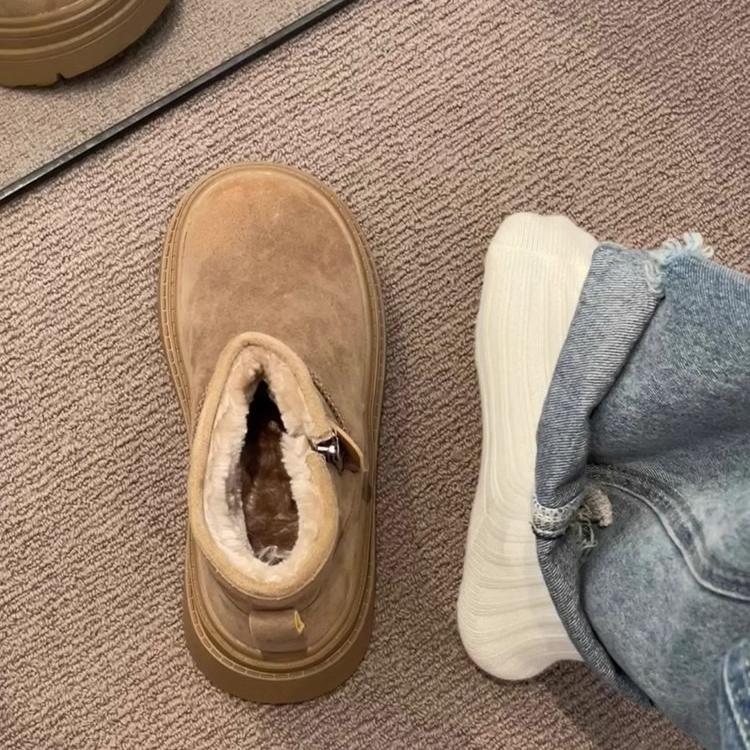 Winter Thick Soled Women's Snow Boots, Wide Toe Anti Slip and Warm Short Ankle Boots, Side Zipper Women's Boots Zapatos De Mujer