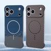 Capa de Celular Sem Moldura de Fibra de Carbono Kevlar PC Para Magsafe Carregamento Sem Fio Para iPhone 17 Air 16 15 14 13 12 11 Plus Pro Max