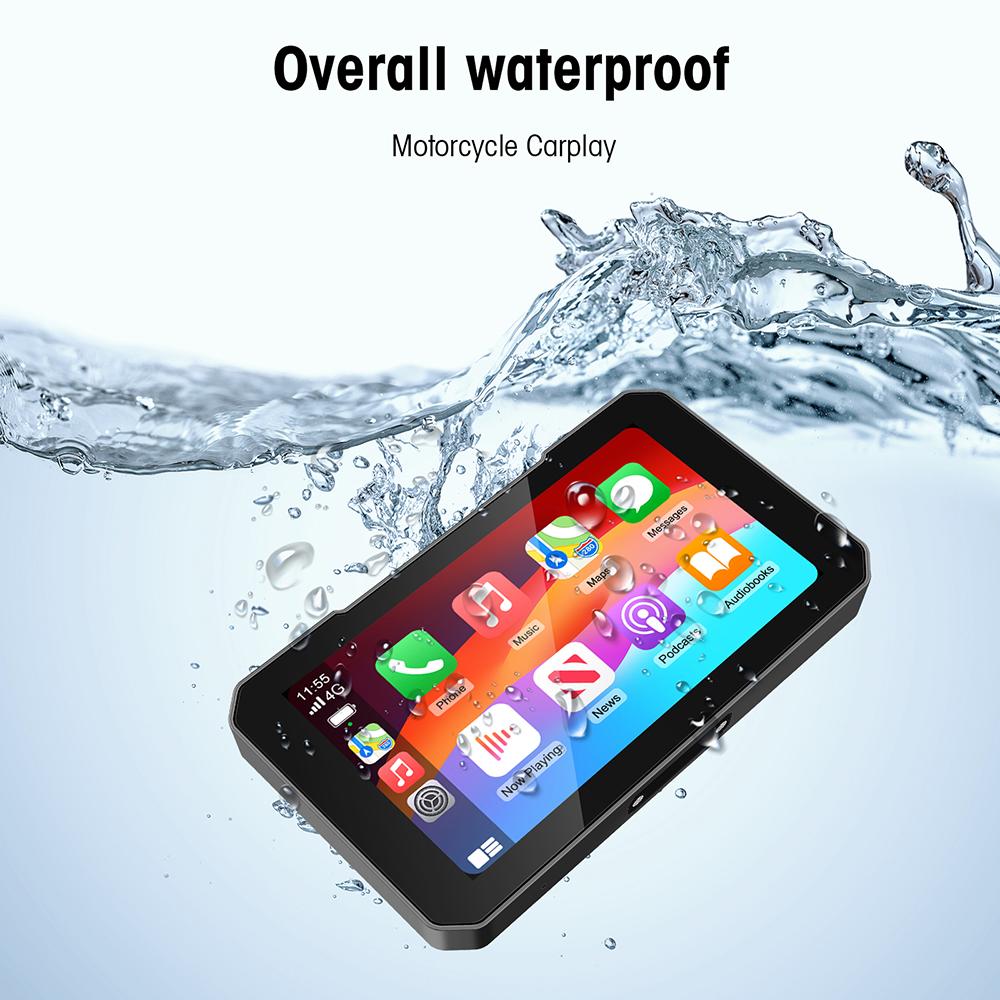 5" Motorcycle Navigation GPS Wireless Carplay&Android Auto Moto Monitor IPX67 Waterproof Display Dual Bluetooth