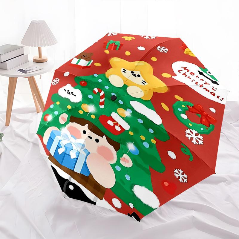 1pc Christmas Star & Snowman Automatic Opening/Closing Umbrella, Festive Gift for Fans, Travelers, Daily Use, 8 Bone Iron Frame, Outdoor, Portable Tri