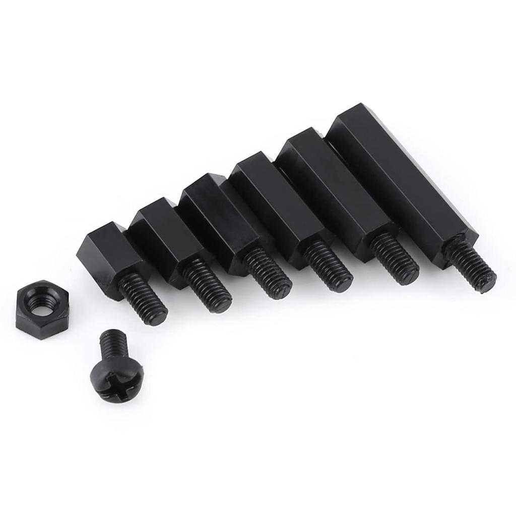 Walfront 250PCS Nylon M3 Hex Male Standoff Spacer Screw Nut Assortment Kit (M3 Male Standoff A) Black
