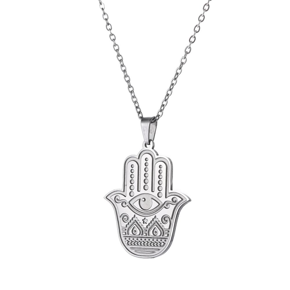 Lemegeton Hebrew Hamsa Fatima Hand Necklace Stainless Steel Judaica Women's Neck Chain Choker Lucky Protection Jewelry Gift