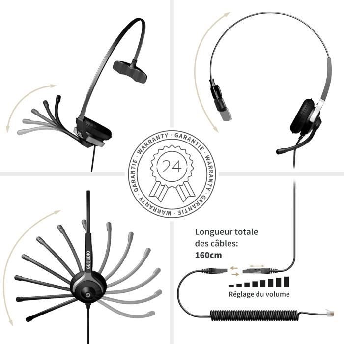 Casque Filaire - GEQUDIO - WA9003 - Compatible téléphones - Ergonomique - Anti-bruit
