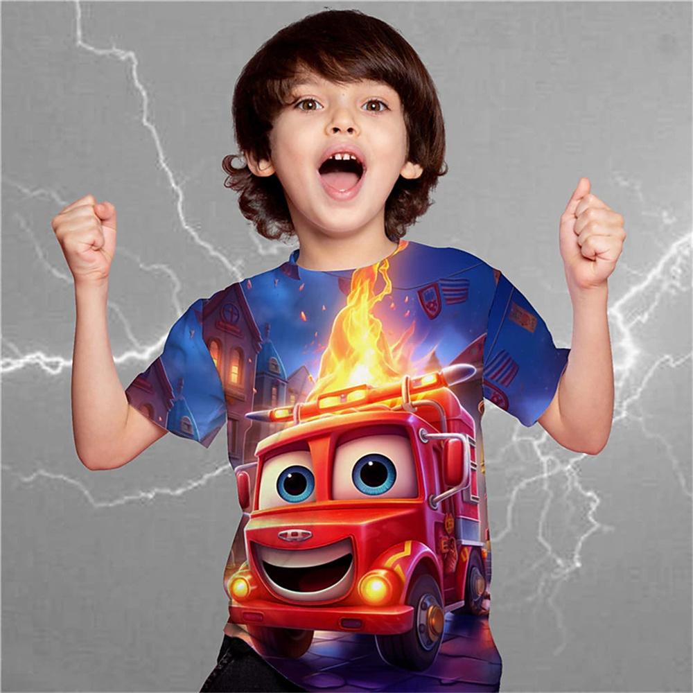 Jungen Sommerkleidung T-Shirts für Kinder Auto Grafik T-Shirts Kinderbekleidung Baby Kurzarm Print Lässige Jungenkleidung