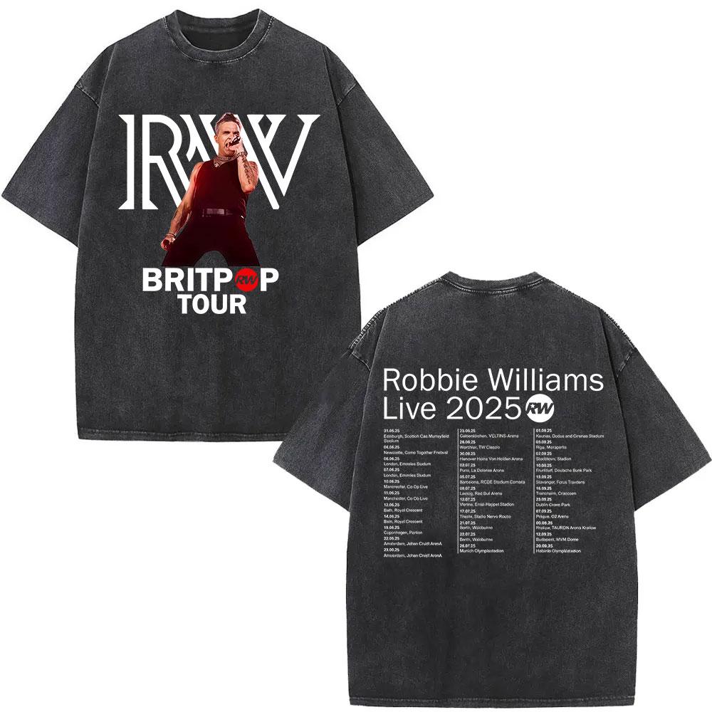 Robbie Williams Live Pw Tour Maglietta Lavata Vintage Uomo Donna Estate Girocollo T-Shirt Moda Harajuku Manica Corta T-Shirt