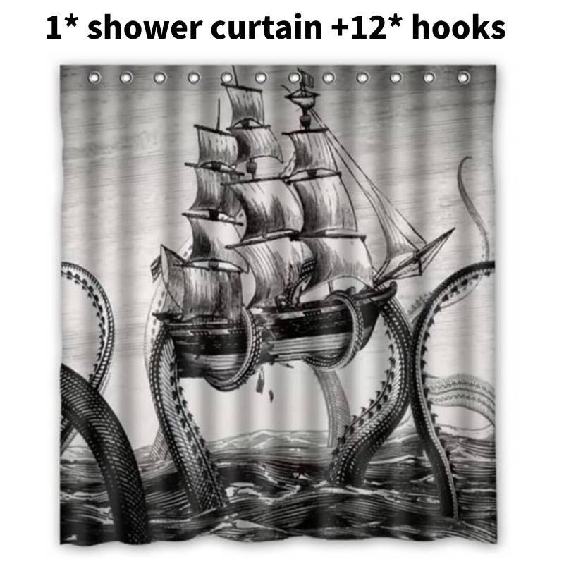 

Парусник Принт Осьминога Водонепроницаемые Шторки для Душа Декор для Ванной Комнаты Крючки