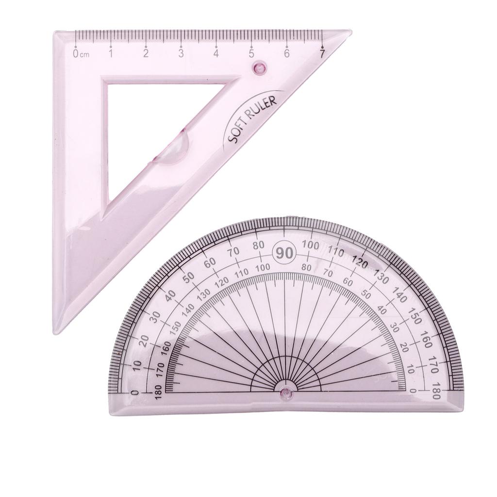 4pcs Ruler Soft Plastic Transparent Cute  Angle Length Measuring Tools for Kids Students Studyin