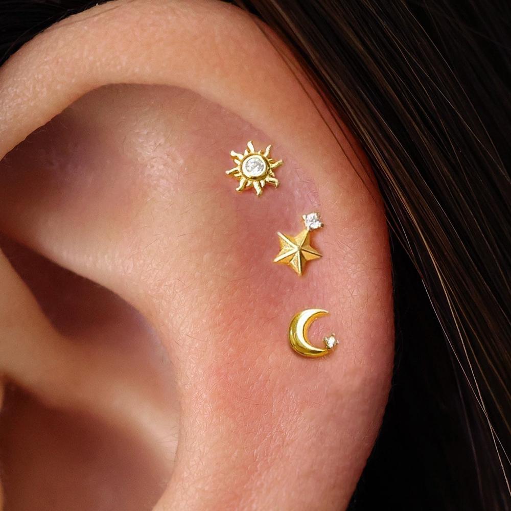 1PC Stainless Steel Star Moon Cartilage Piercing Earrings 18K Gold Plated Helix Tragus Ear Stud Earring Body Jewelry Bijoux Gift