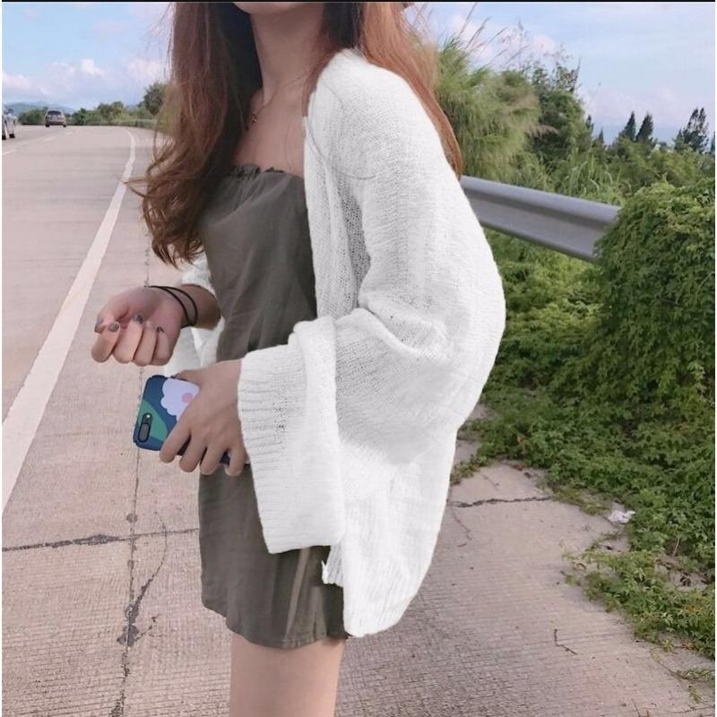 Autumn Winter Solid Color Loose Casual Cardigan Sweater Women Long Sleeve Vintage Knitting Coat Jacket Top