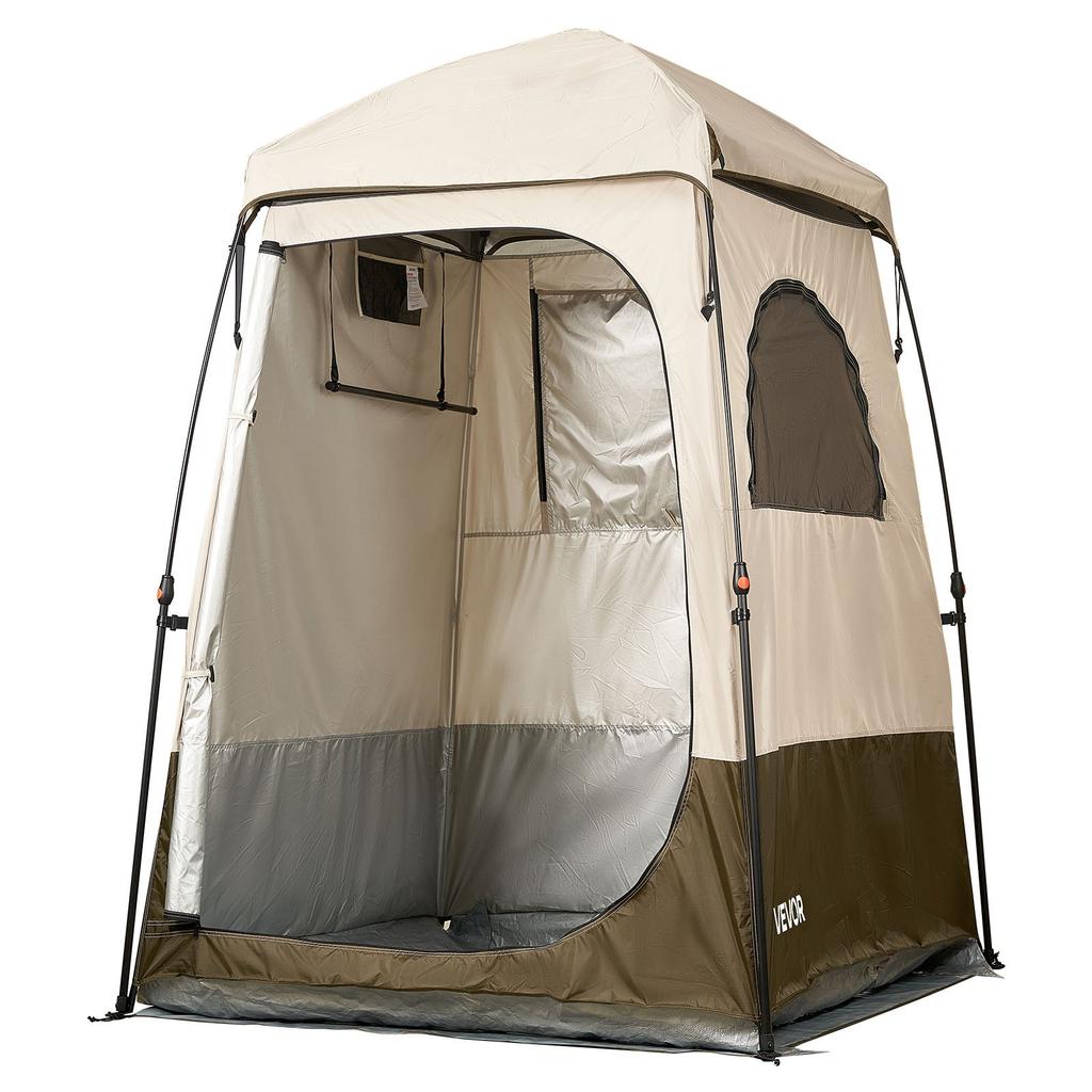 VEVOR Camping Shower Tent, 1 Room, Foldable Privacy Tent Changing Room with Ground Stakes, Ropes, Carry Bag, and Crossbar