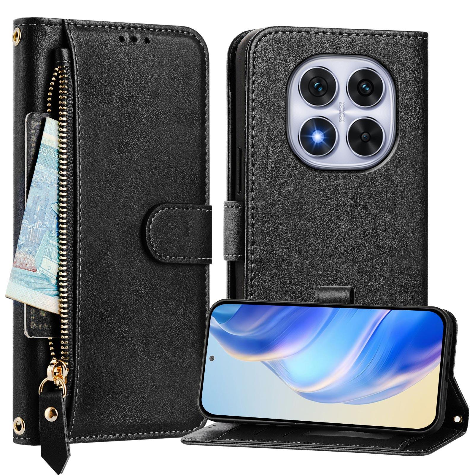 

For Xiaomi Redmi Note 14 Pro 4G Case Zipper Pocket Multiple Card Slots Leather Phone Cover Black