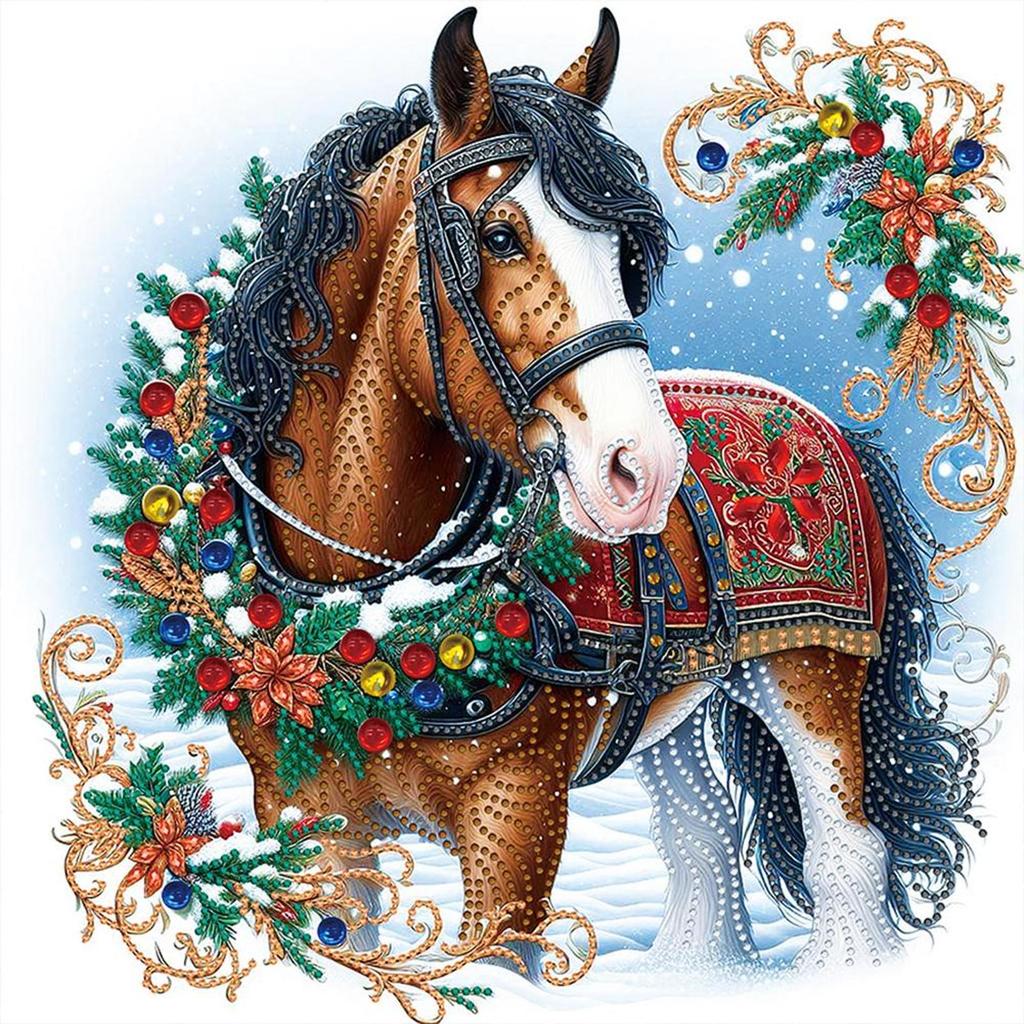5D DIY Partial Special Shaped Drill Diamond Painting Xmas Horse Home Decor