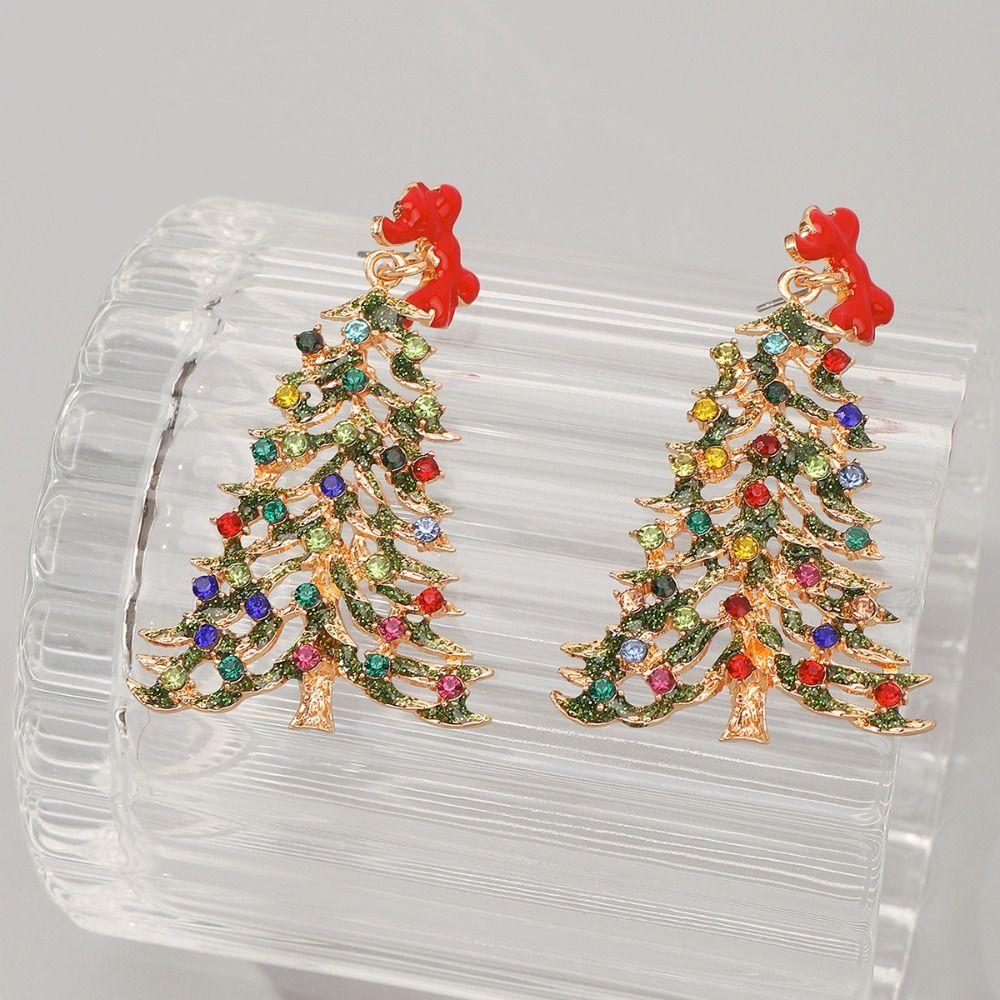 Crystal Xmas Dangle Earrings Rhinestone Christmas Tree Dangle Earrings  Accessories