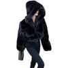 Furry Cropped Faux Fur Coats and Jackets Women Fluffy Top Coat with Hooded Winter Fur Short  Jacket