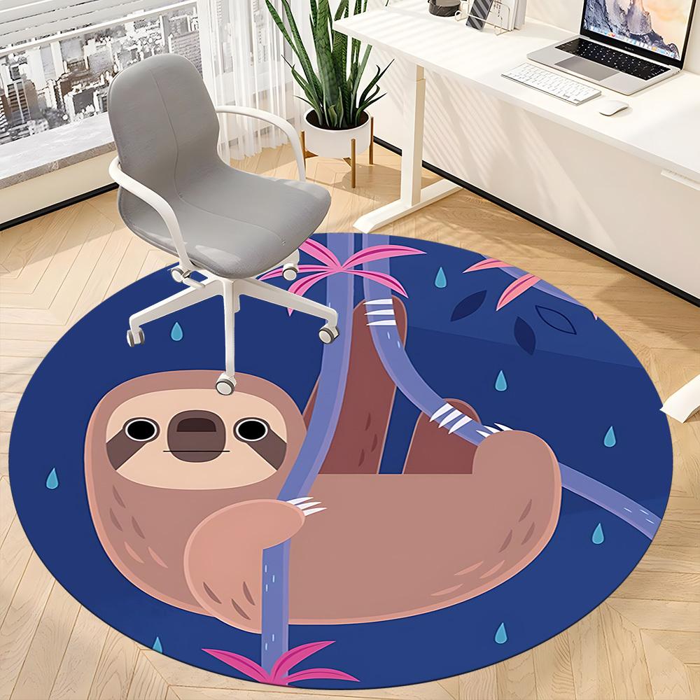 1pc Sloth Rainforest Office Round Area Rug, Under Office Chairs Bedroom Living Room Home Decor, Room Deco