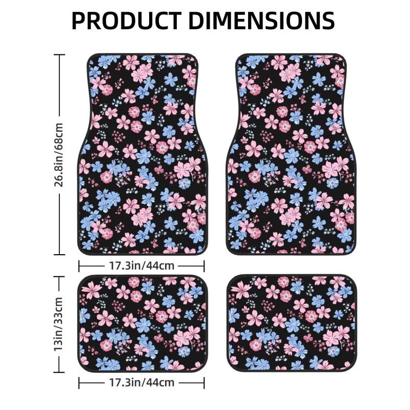 Floral Print Car Floor Mats Cute Flower Front Rear Seat Floor Rugs Carpets Full Set Auto Interior Accessories Decor Gift