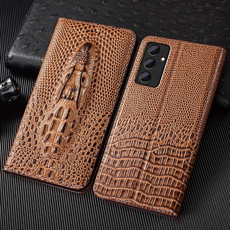 Crocodile Head Genuine Flip Leather Case For Samsung Galaxy M56 M36 M16 M06 M55 M53 M52 M51 M31 M21 Phone Wallet Cover Cases