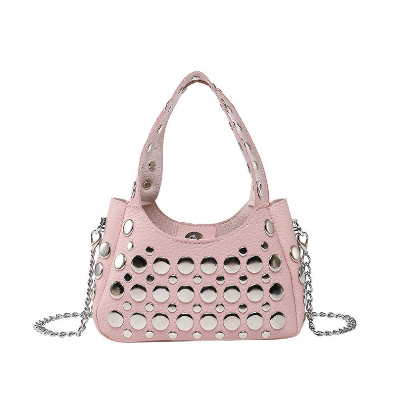 2025 Spring New Rivet Bag Korean Version of Fashion Shoulder Bag Niche Versatile Women's Trend Messenger Underarm Bag Pu
