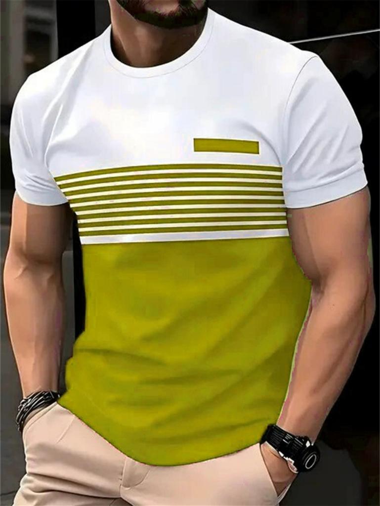 Fashion Men's T-Shirt Striped Pattern Short Sleeve Tee Summer Striped 3D Print Street Trend Simple Oversized Casual T-Shirt Men