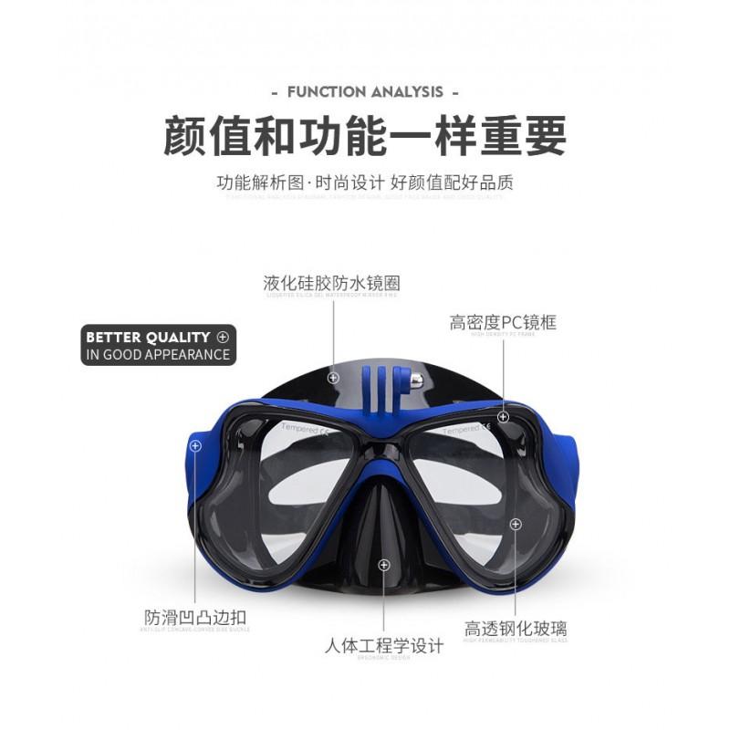 Adult Gopro Compatible Tempered Glass Snorkel Mask Set Full Dry Scuba Diving Swimming