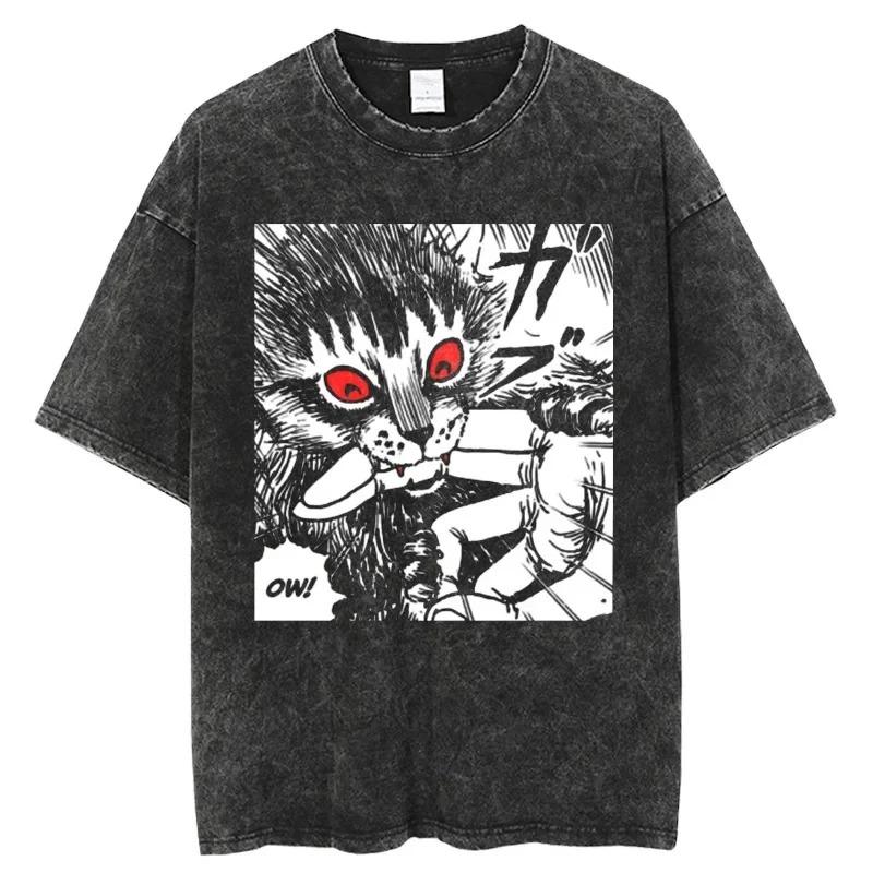 

Junji Ito Tomie Face Split Vintage Washed Oversized T-Shirt | Unisex Horror Manga Streetwear Tee S