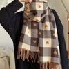 Warmer Plaid Knitted Scarf Long Tassel Shawl Korean Style Heart Thickened Scarf  Winter