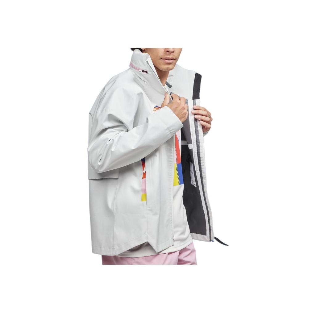 Adidas Logo Print Stand Collar Hooded Jacket Unisex Jackets Cloud-White HE1438