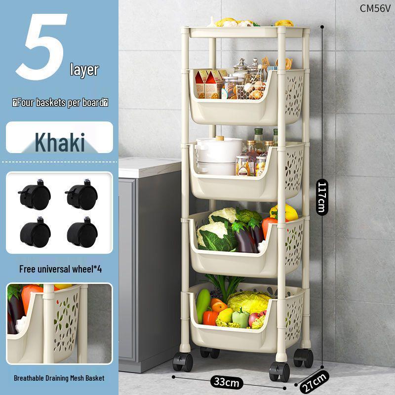 Multi-layer Kitchen Storage Rack: Multi-functional Vegetable, Fruit, and Snack Basket Trolley.