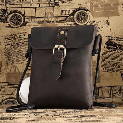 Vintage Unisex Genuine Leather Crossbody Phone Bag with Snap Closure