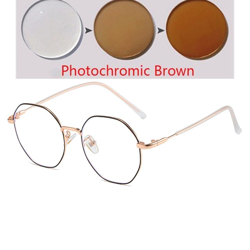 0 -0.5 -1.0 To -6.0 Women Men Blue Light Blocking Polygon Myopia Glasses Finished Fashion Metal Student Prescription Spectacles
