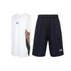 Under Armour Logo Print V-Neck Tank Top Knit Training Sports Shorts Basketball Set Men sets White Black 23500101-100-+-21500201-001
