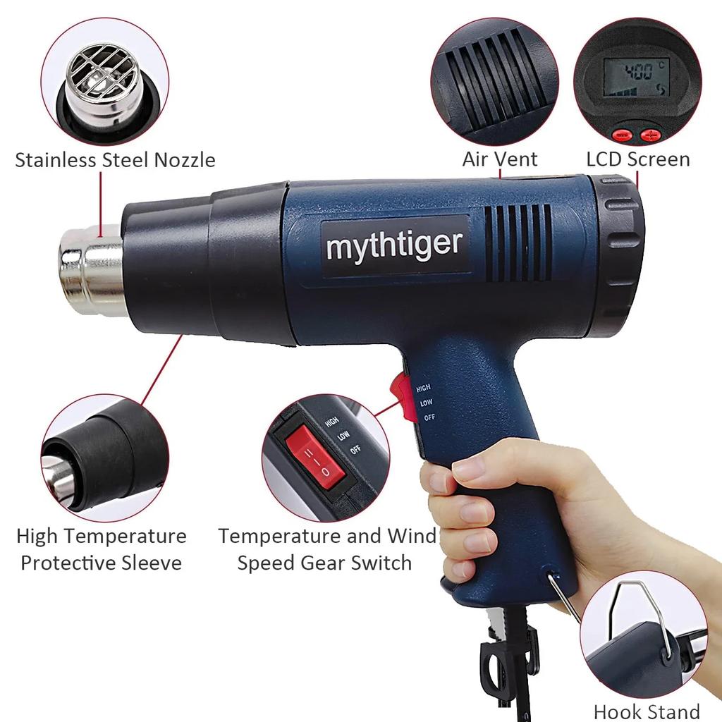 2000W Building Heat Dryer 220v Heat Gun Welding Tool Temperature Adjustable Industrial Grade Hair Dryer Shrink Packaging Tool