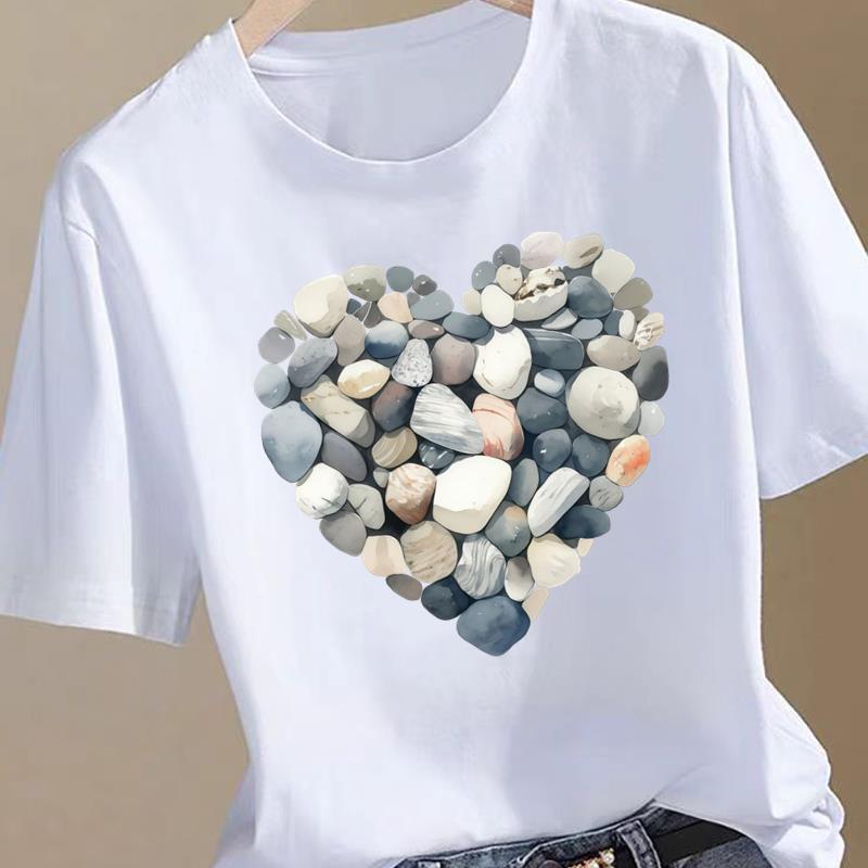 (Asian Size) Women printing Fashion Tee love heart flower cute Top Clothing T Shirt Woman Print Female Short Sleeve Graphic T-shirts