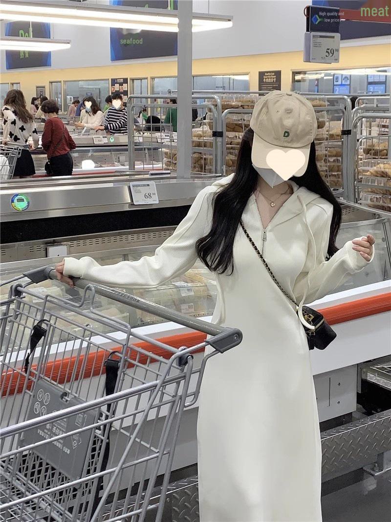 

Женское высококачественное белое платье с капюшоном и длинными рукавами на осень 2025 г. S белый