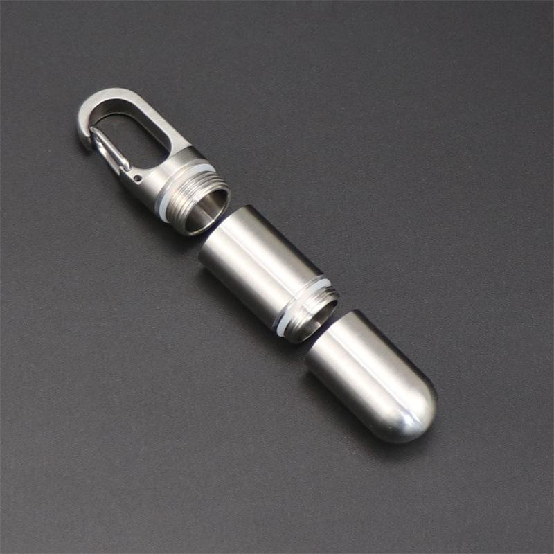Stainless Steel Waterproof Pill Bottle Keychain - Portable Multi-Compartment EDC Storage.